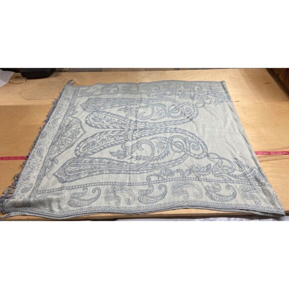 Womens Fall Gray & Beige Paisley Print Scarf Wrap Shawl Fringe 49 x 70 inches - Picture 4 of 10